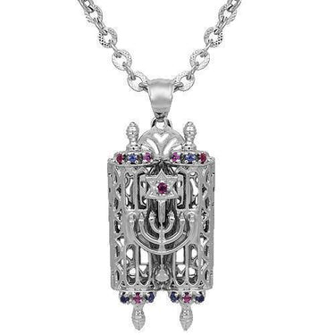 White 14K Solid White Gold Torah Pendant